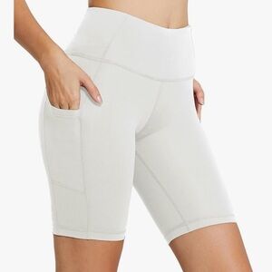 Baleaf Women's High-Waisted 8” Inseam White Bike/Athletic Shorts w/ Pockets NWOT